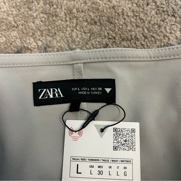 Zara charcoal gray pinstripe bustier corset top strapless raw unfinished hem L - Picture 11 of 16